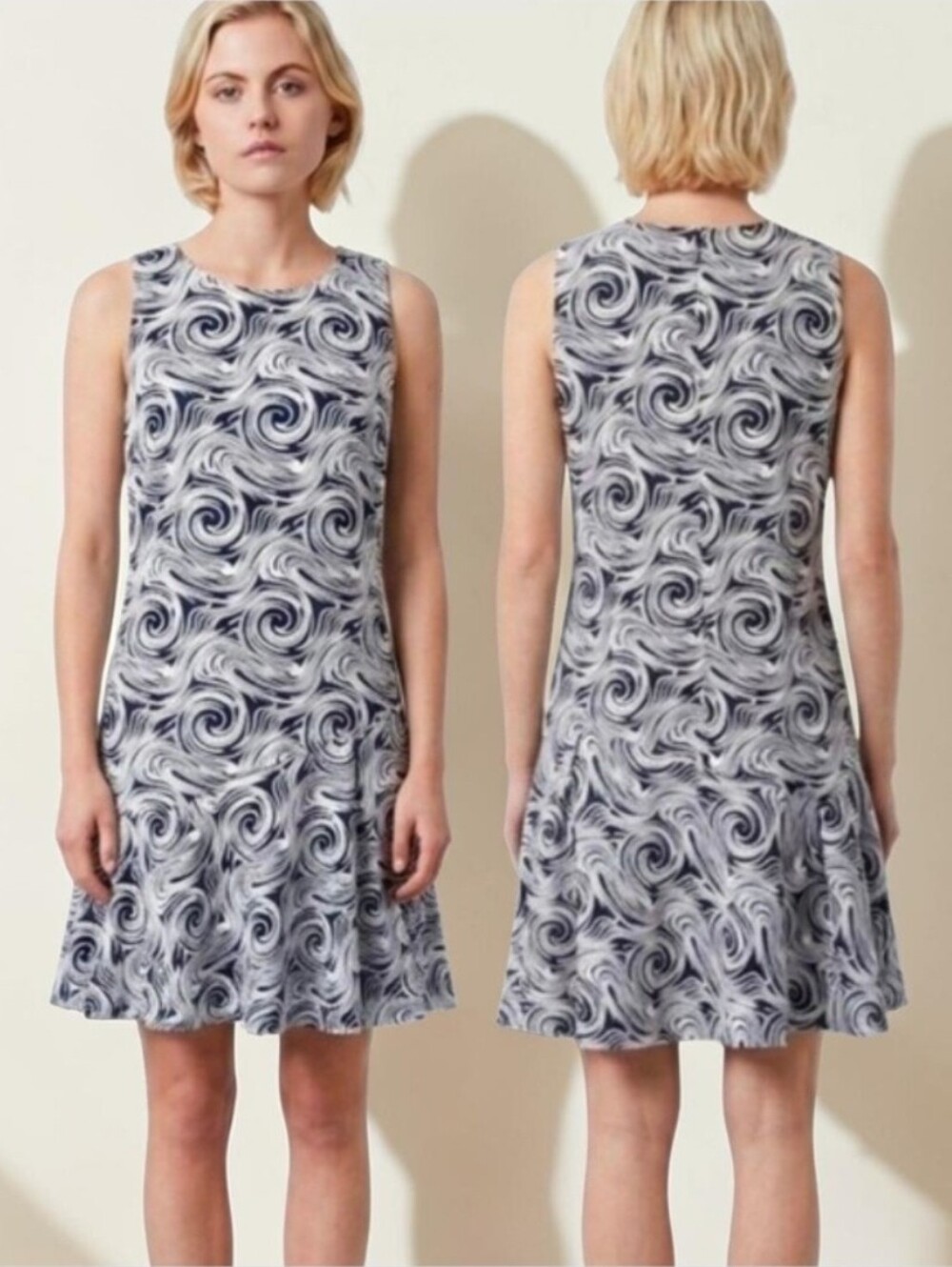 PINK TARTAN Navy Swirl Pattern Drop Waist Dress - Size 8